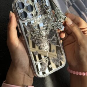 قاب موبایل آیفون پروانه و قلب آیینه ای آویز دار تراش الماس g